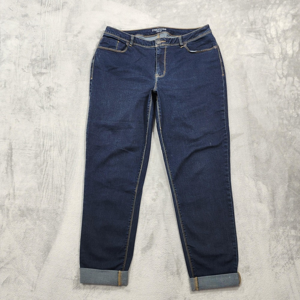 Maurices Jeans Womens 13/14 Blue‎ Mid Rise Curvy Skinny Cuffed Hem Stretch Denim